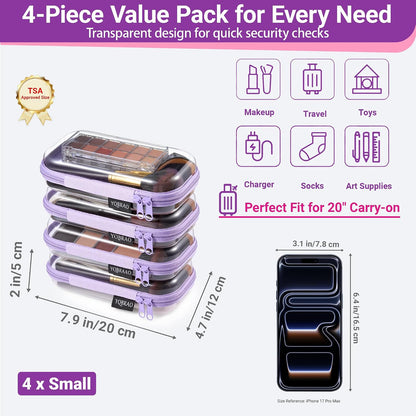 Clear Hard Shell Zipper Cases, 4 Medium Makeup Organizers, White