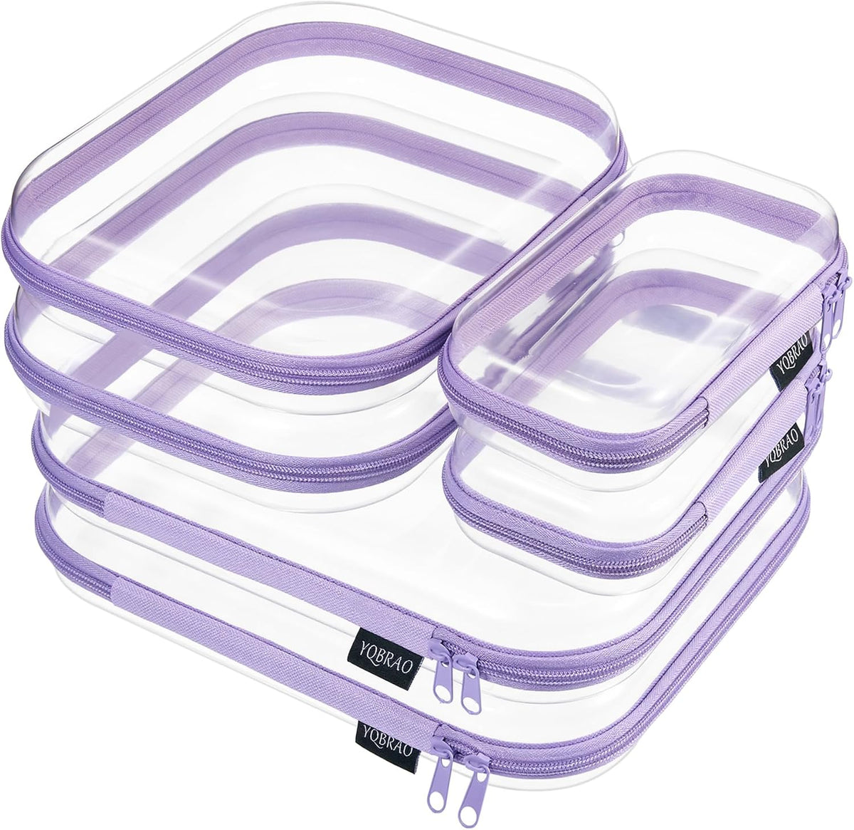 Clear Hard Shell Zipper Cases, 4 Medium Makeup Organizers, White