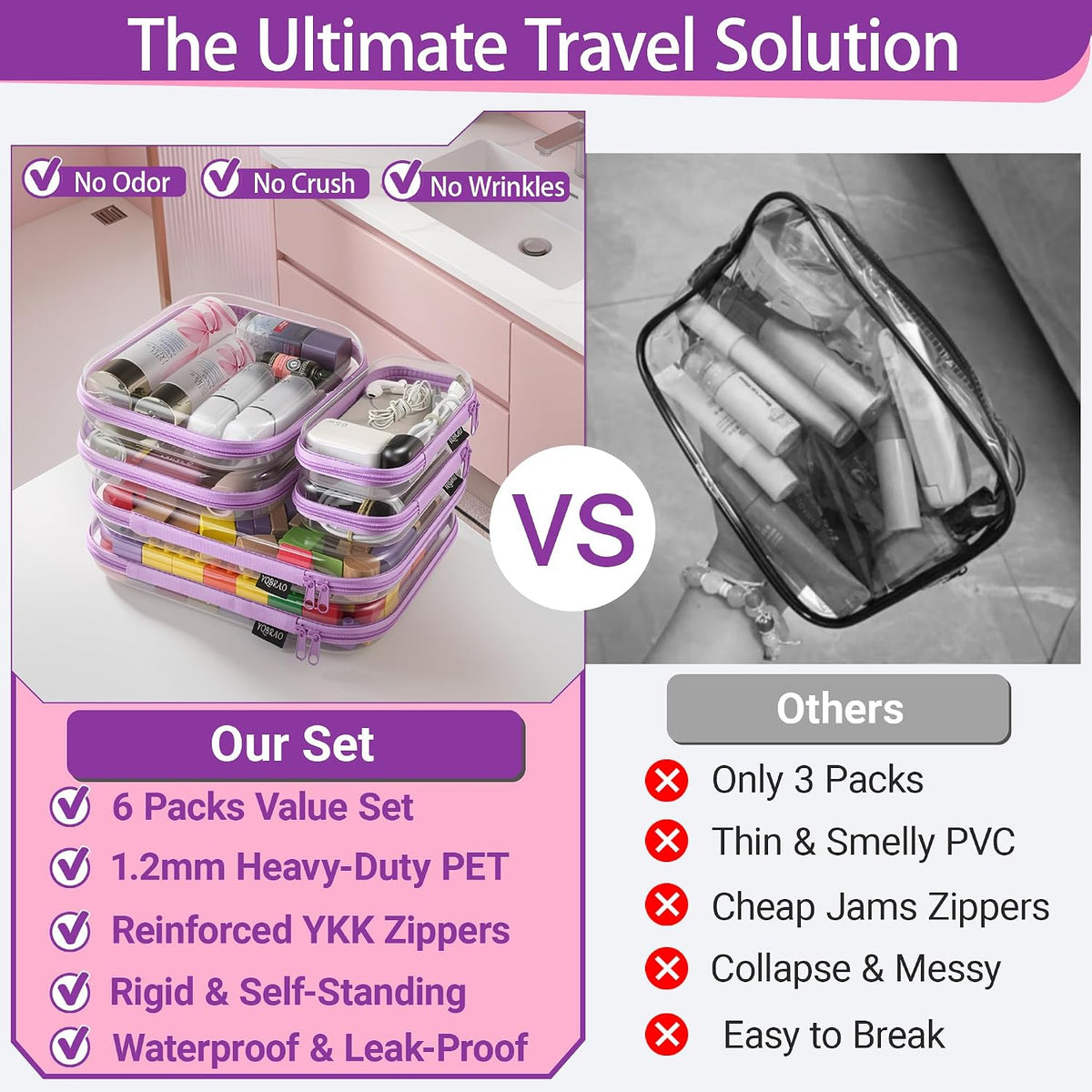 Clear Hard Shell Zipper Cases, 4 Medium Makeup Organizers, White