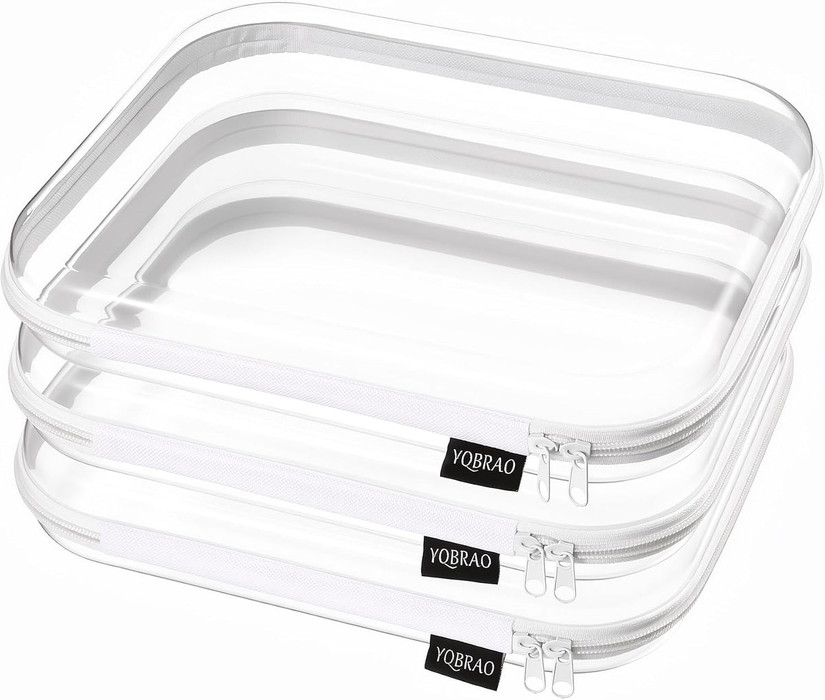 Clear Hard Shell Zipper Cases, 4 Medium Makeup Organizers, White