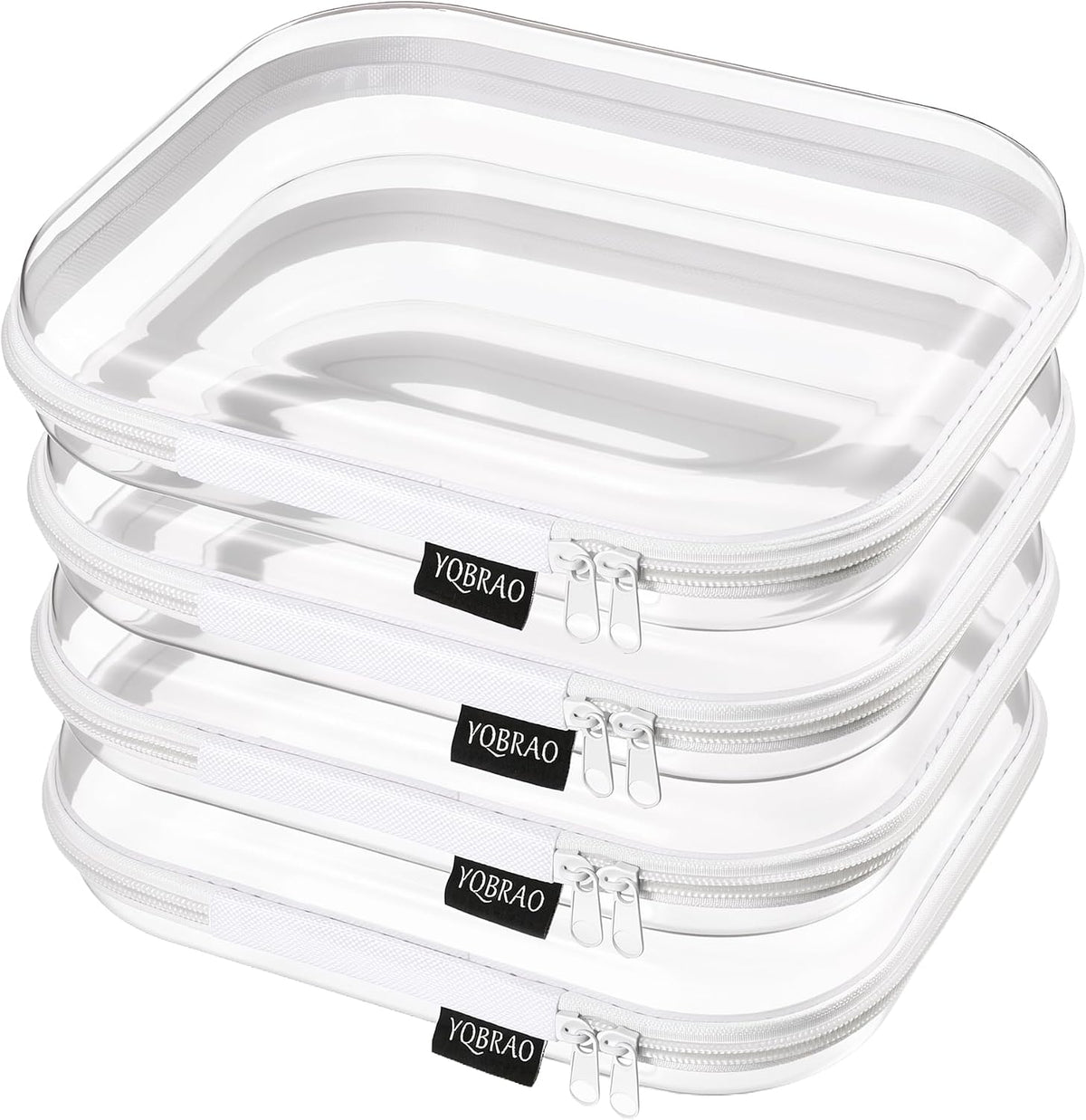 Clear Hard Shell Zipper Cases, 4 Medium Makeup Organizers, White