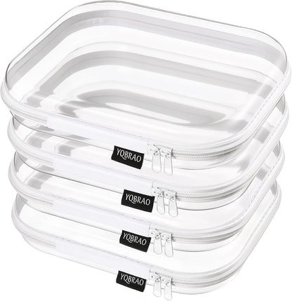 Clear Hard Shell Zipper Cases, 4 Medium Makeup Organizers, White