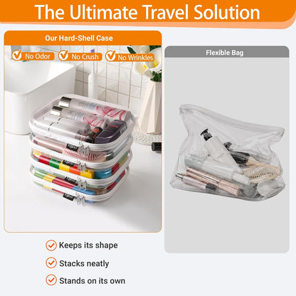 Clear Hard Shell Zipper Cases, 4 Medium Makeup Organizers, White