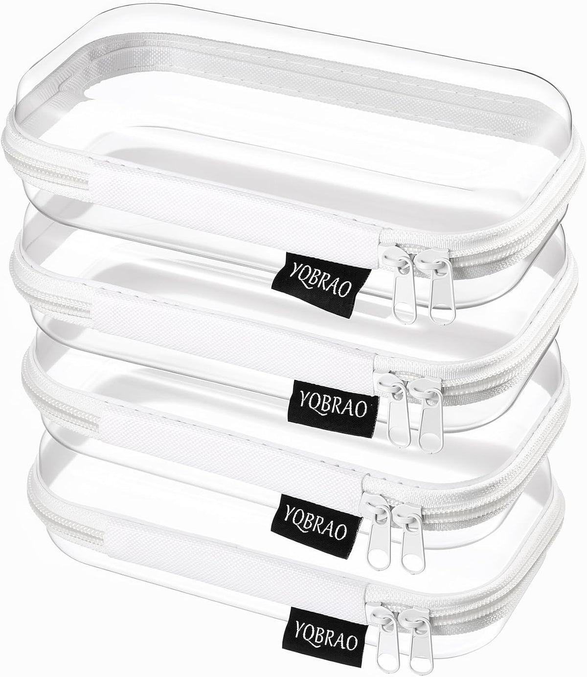 Clear Hard Shell Zipper Cases, 4 Medium Makeup Organizers, White