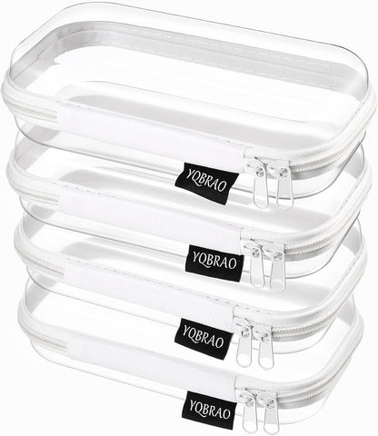 Clear Hard Shell Zipper Cases, 4 Medium Makeup Organizers, White