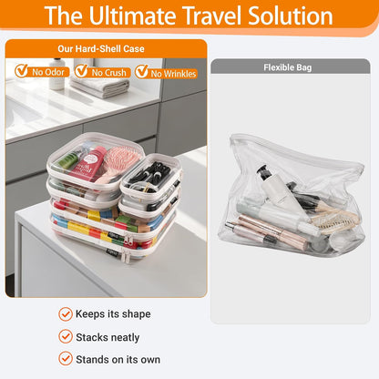 Clear Hard Shell Zipper Cases, 4 Medium Makeup Organizers, White
