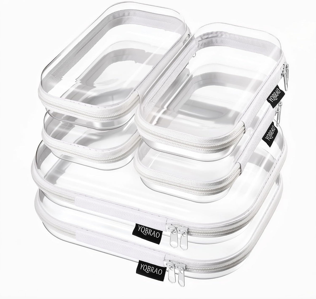 Clear Hard Shell Zipper Cases, 4 Medium Makeup Organizers, White