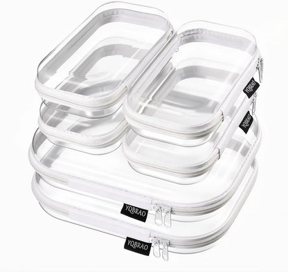 Clear Hard Shell Zipper Cases, 4 Medium Makeup Organizers, White