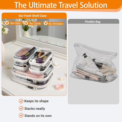 Clear Hard Shell Zipper Cases, 4 Medium Makeup Organizers, White