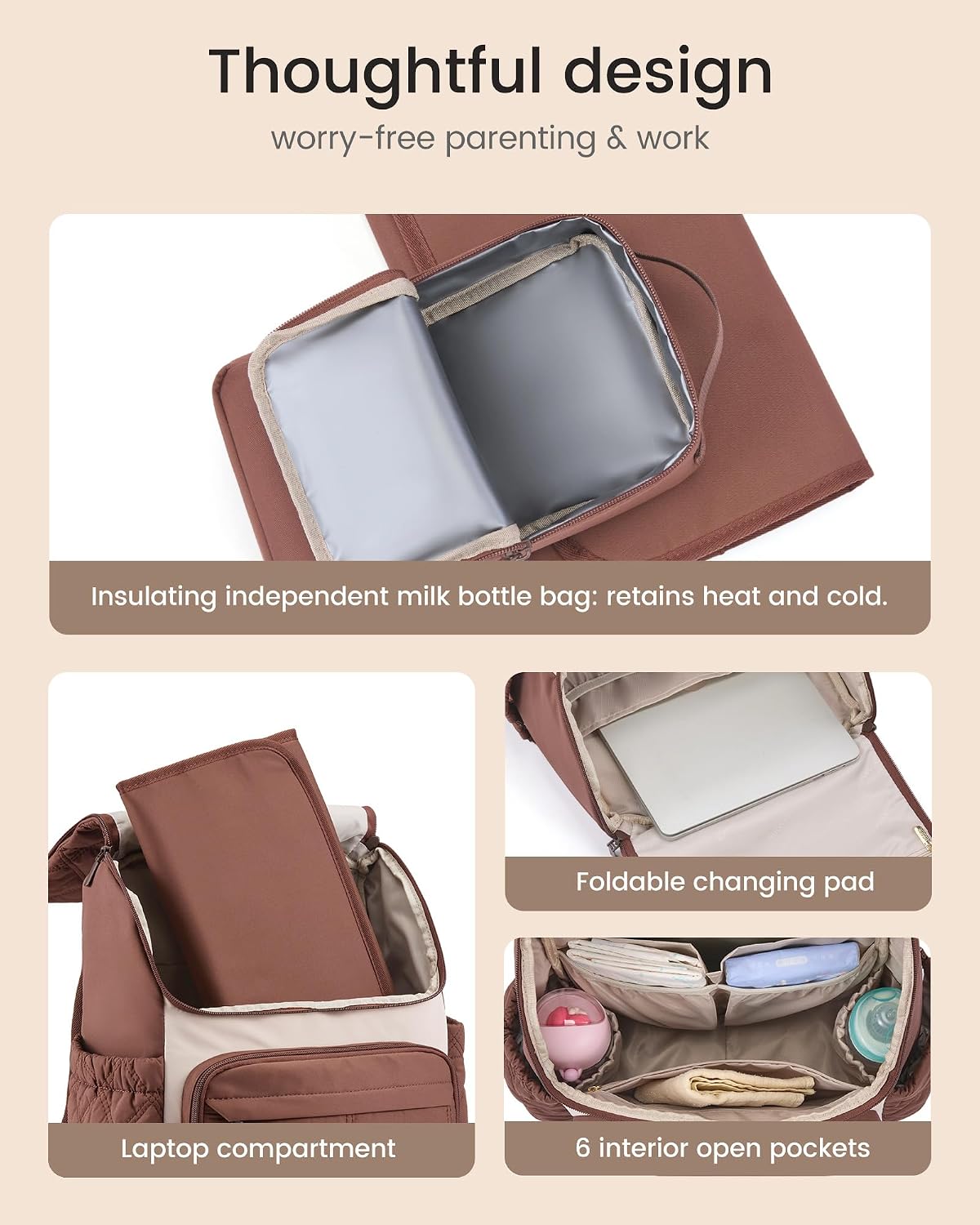 Diaper Bag Backpack With Large Capacity Cup Pocket