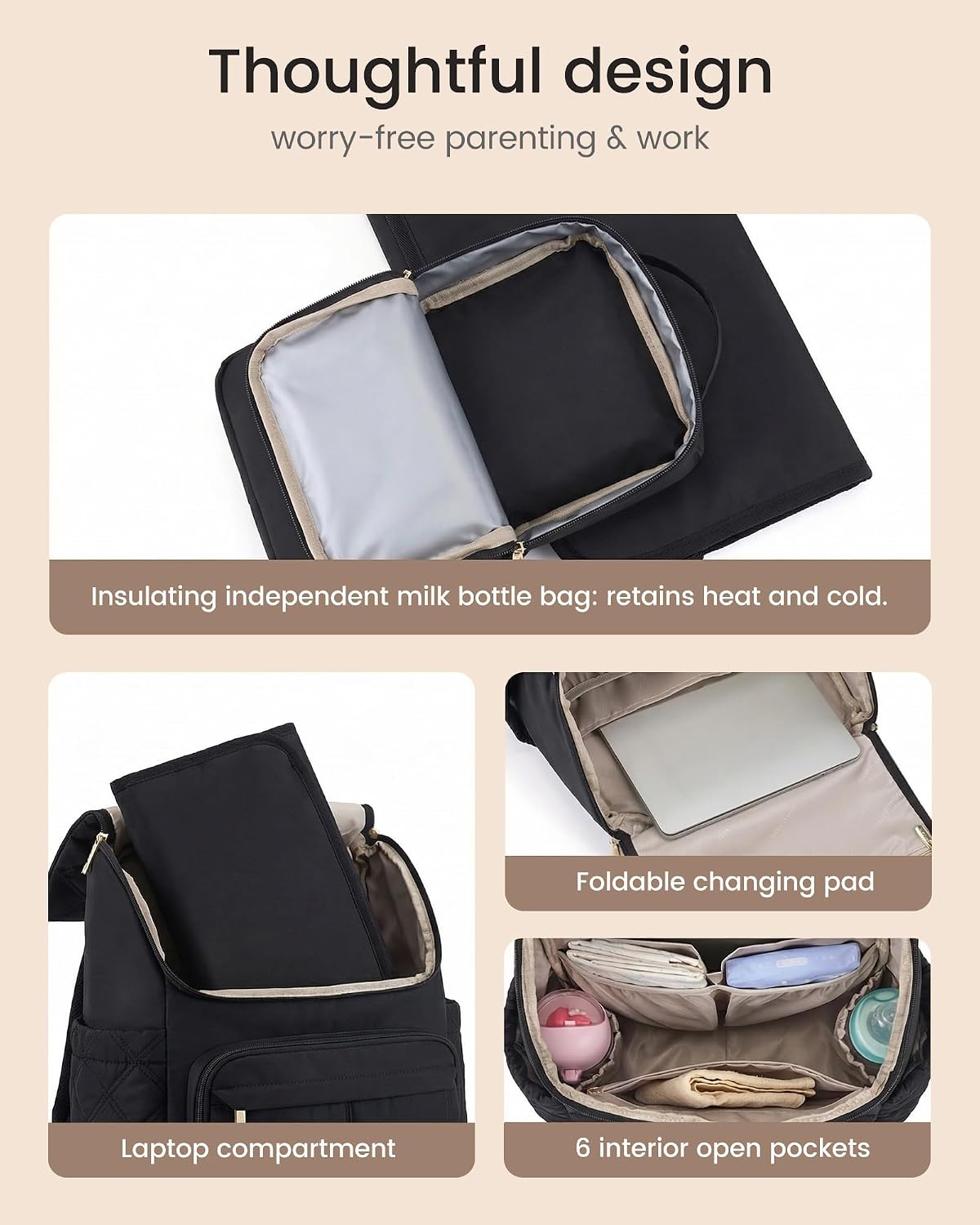 Diaper Bag Backpack With Large Capacity Cup Pocket