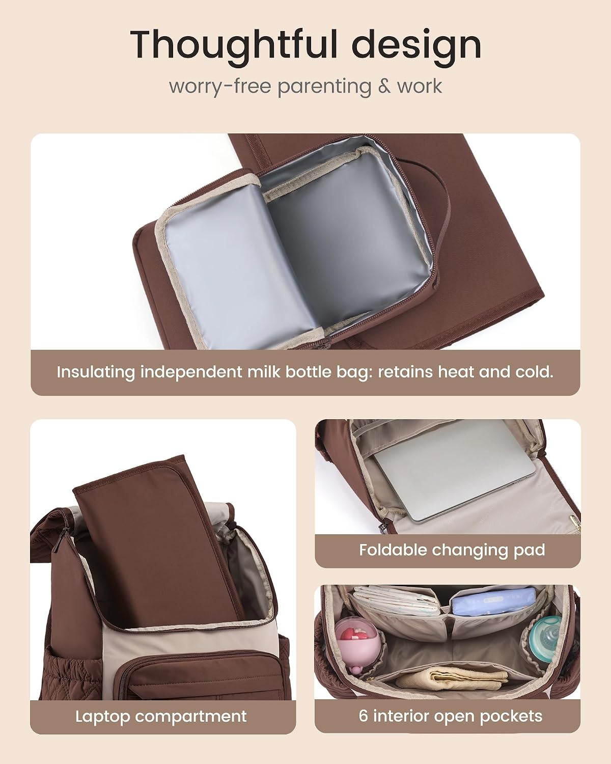 Diaper Bag Backpack With Large Capacity Cup Pocket