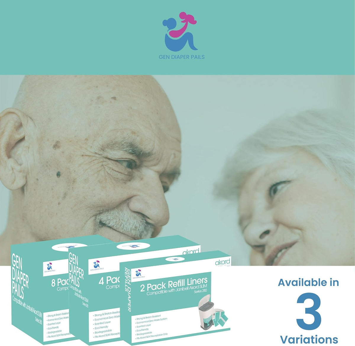 GEN Adult Diaper Liner Refills Compatible with Janibell Akord 280, 8 Pack
