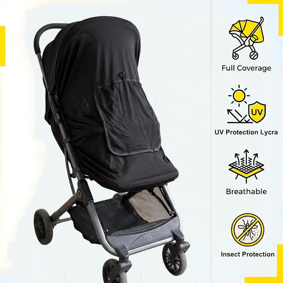 Universal Baby Stroller Sun Shade UPF50+ Stroller Shade Extender Cover Breathable Car Seat Sun Shade Cover Buggy Sun Shield with Skylight/Viewing Window for Pushchairs Carrycots Travel Strollers