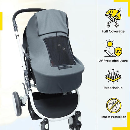 Universal Baby Stroller Sun Shade UPF50+ Stroller Shade Extender Cover Breathable Car Seat Sun Shade Cover Buggy Sun Shield with Skylight/Viewing Window for Pushchairs Carrycots Travel Strollers