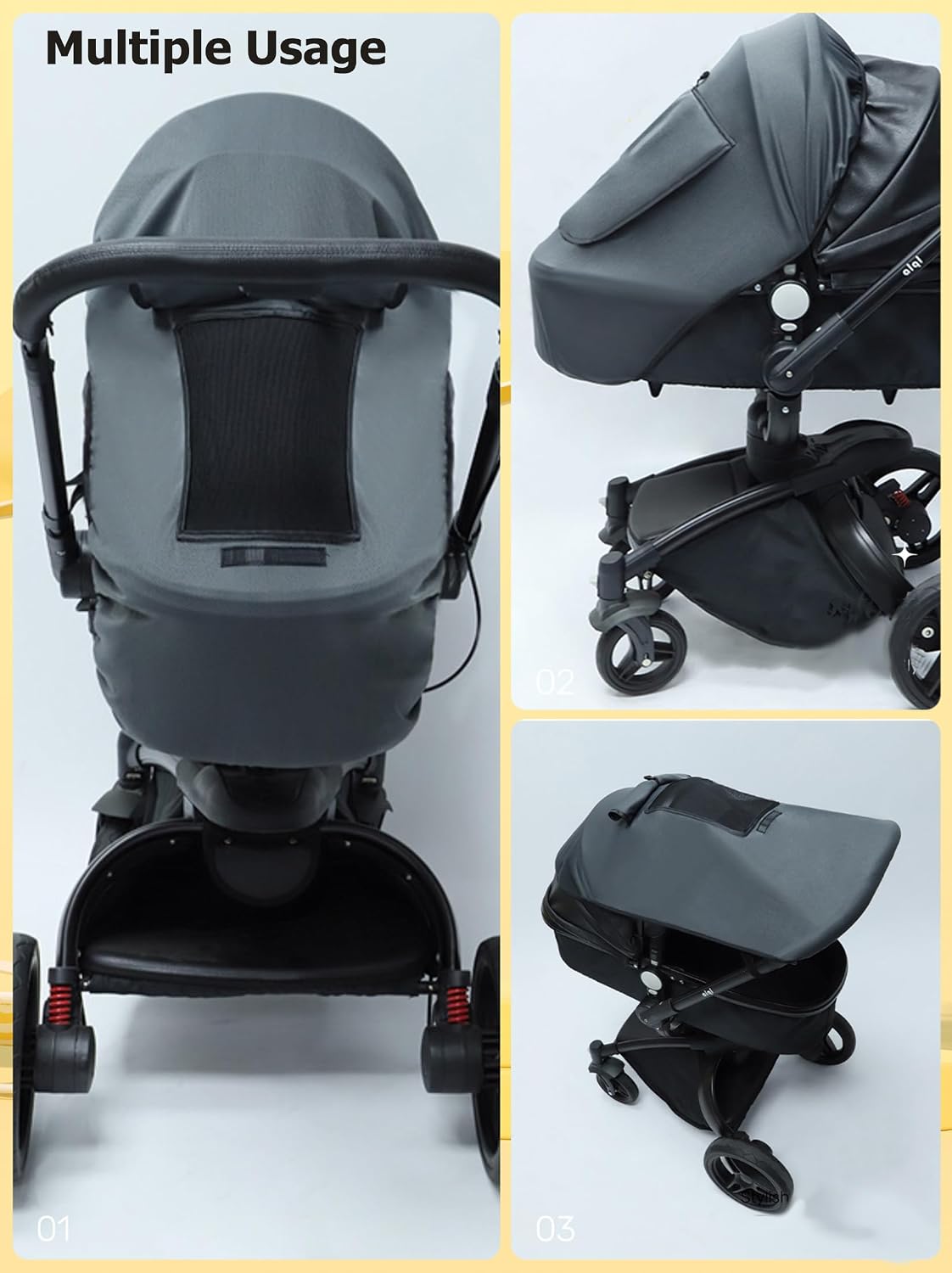 Universal Baby Stroller Sun Shade UPF50+ Stroller Shade Extender Cover Breathable Car Seat Sun Shade Cover Buggy Sun Shield with Skylight/Viewing Window for Pushchairs Carrycots Travel Strollers