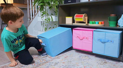 Toy Cars Garage Box – Toy Storage Box with Car Rug Play Mat, Collapsible Storage Organizer for Boys and Girls (GoPlaces)