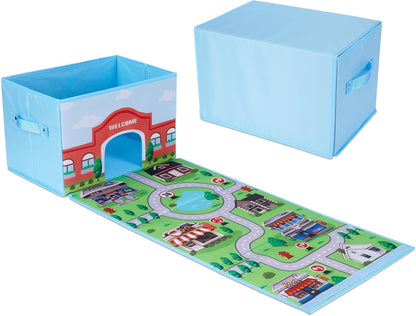 Toy Cars Garage Box – Toy Storage Box with Car Rug Play Mat, Collapsible Storage Organizer for Boys and Girls (GoPlaces)