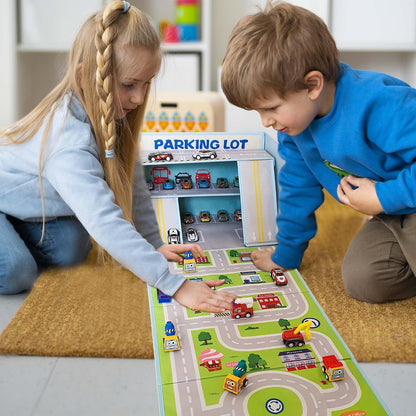 Toy Cars Garage Box – Toy Storage Box with Car Rug Play Mat, Collapsible Storage Organizer for Boys and Girls (GoPlaces)