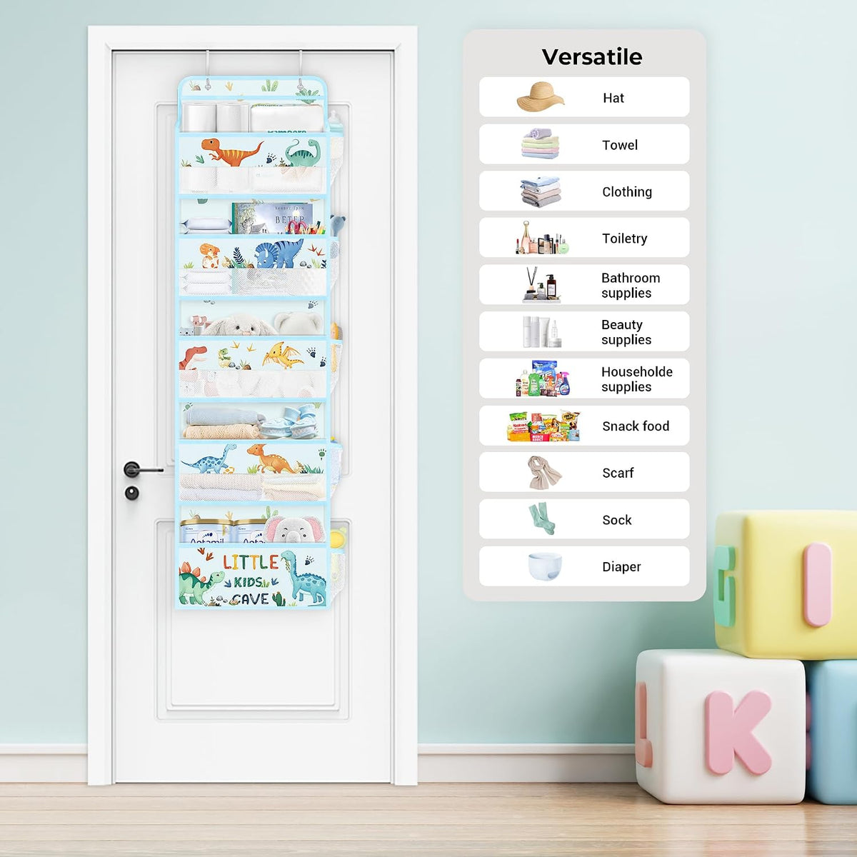Dinosaur Over the Door Organizer Diaper Toy Nursery Hanging Shelf
