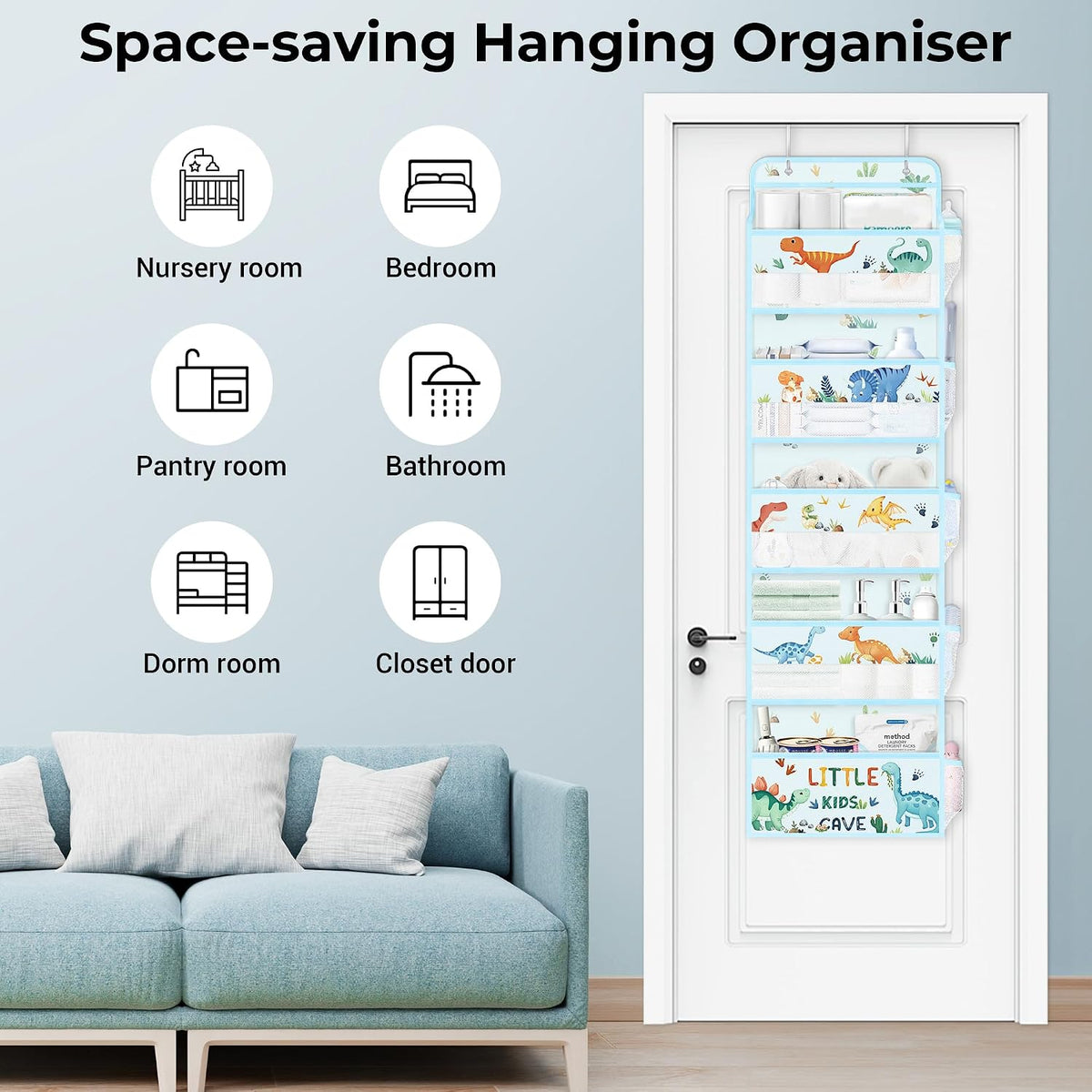 Dinosaur Over the Door Organizer Diaper Toy Nursery Hanging Shelf
