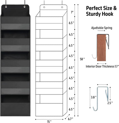 White Over Door Organizer with 5 Large Clear Pockets and 6 Side Mesh Pockets, Anti-Tilt Hanging Door Storage for Nursery, Bathroom, Closet, Bedroom, Dorm, Toys