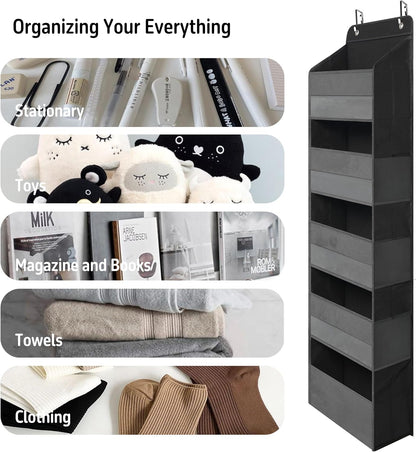 White Over Door Organizer with 5 Large Clear Pockets and 6 Side Mesh Pockets, Anti-Tilt Hanging Door Storage for Nursery, Bathroom, Closet, Bedroom, Dorm, Toys