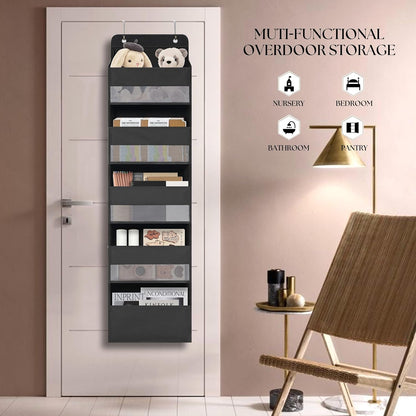 White Over Door Organizer with 5 Large Clear Pockets and 6 Side Mesh Pockets, Anti-Tilt Hanging Door Storage for Nursery, Bathroom, Closet, Bedroom, Dorm, Toys