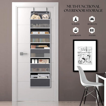 White Over Door Organizer with 5 Large Clear Pockets and 6 Side Mesh Pockets, Anti-Tilt Hanging Door Storage for Nursery, Bathroom, Closet, Bedroom, Dorm, Toys
