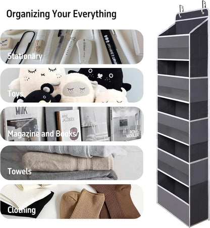 White Over Door Organizer with 5 Large Clear Pockets and 6 Side Mesh Pockets, Anti-Tilt Hanging Door Storage for Nursery, Bathroom, Closet, Bedroom, Dorm, Toys