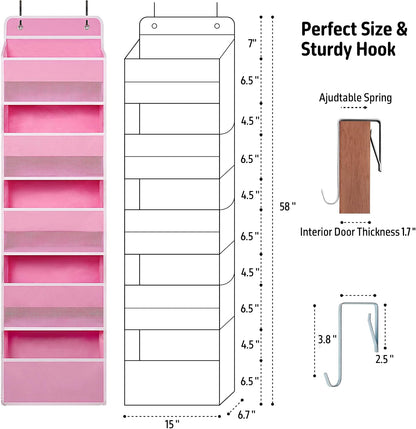 White Over Door Organizer with 5 Large Clear Pockets and 6 Side Mesh Pockets, Anti-Tilt Hanging Door Storage for Nursery, Bathroom, Closet, Bedroom, Dorm, Toys