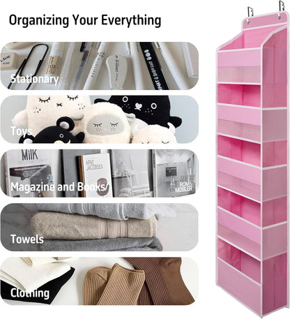 White Over Door Organizer with 5 Large Clear Pockets and 6 Side Mesh Pockets, Anti-Tilt Hanging Door Storage for Nursery, Bathroom, Closet, Bedroom, Dorm, Toys
