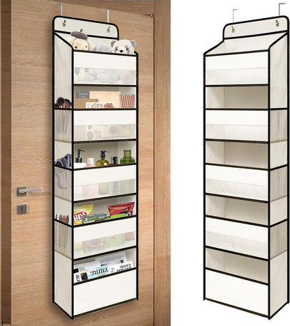 White Over Door Organizer with 5 Large Clear Pockets and 6 Side Mesh Pockets, Anti-Tilt Hanging Door Storage for Nursery, Bathroom, Closet, Bedroom, Dorm, Toys