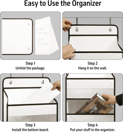 White Over Door Organizer with 5 Large Clear Pockets and 6 Side Mesh Pockets, Anti-Tilt Hanging Door Storage for Nursery, Bathroom, Closet, Bedroom, Dorm, Toys
