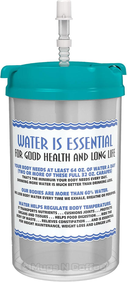 32 oz Travel Mug – Teal Water is Essential Hospital Mug – Double Wall Insulated, Large Handle – BPA-Free, Leak-Resistant – Includes Lid and Straw – Made in USA