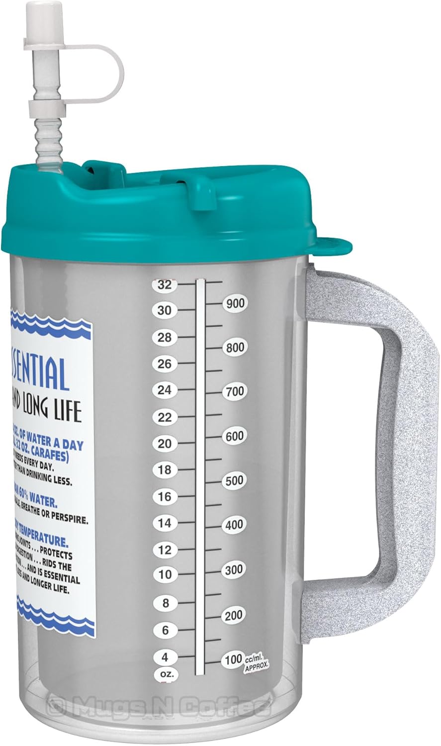 32 oz Travel Mug – Teal Water is Essential Hospital Mug – Double Wall Insulated, Large Handle – BPA-Free, Leak-Resistant – Includes Lid and Straw – Made in USA