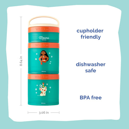 Disney Princess Moana, Stackable Snack Containers for Kids, 3 Stackable Snack Cups for School or Travel, Formula and Cupholder Friendly, Moana and Pua