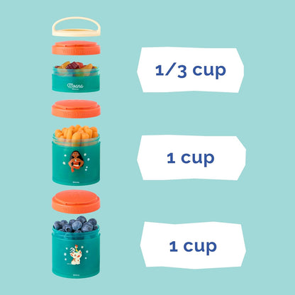 Disney Princess Moana, Stackable Snack Containers for Kids, 3 Stackable Snack Cups for School or Travel, Formula and Cupholder Friendly, Moana and Pua