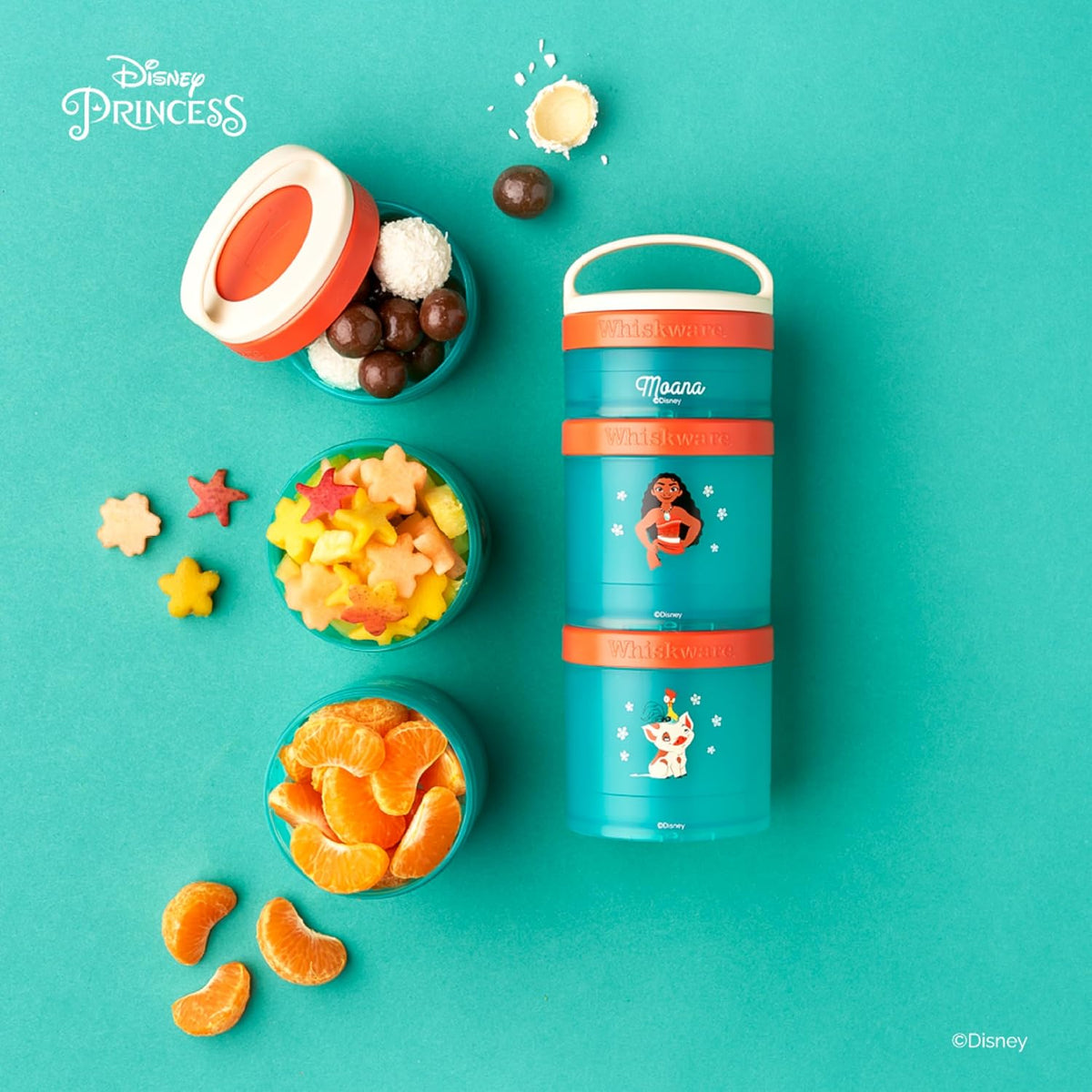 Disney Princess Moana, Stackable Snack Containers for Kids, 3 Stackable Snack Cups for School or Travel, Formula and Cupholder Friendly, Moana and Pua