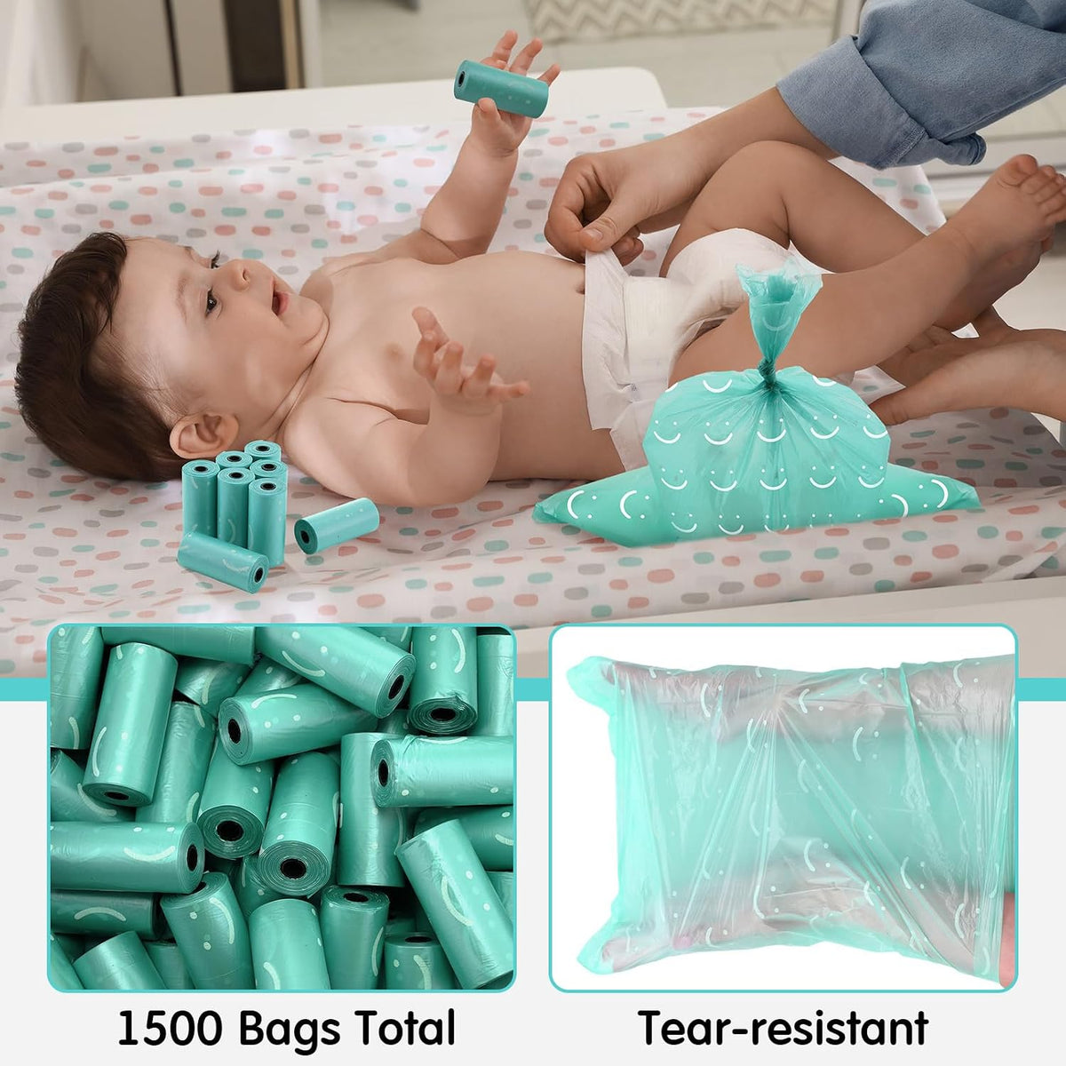 1500 Count Diaper Disposable Bags for Baby Diaper Sacks Baby Powder Scent Disposal or Pet Waste Bags, 100 Rolls(Purple)