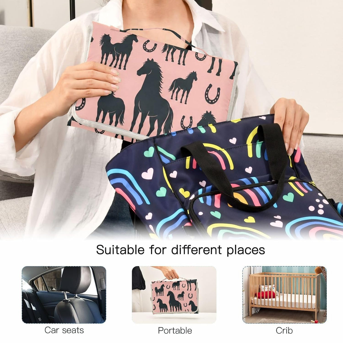 Horse Horseshoe Design Portable Diaper Changing Pad for Outing