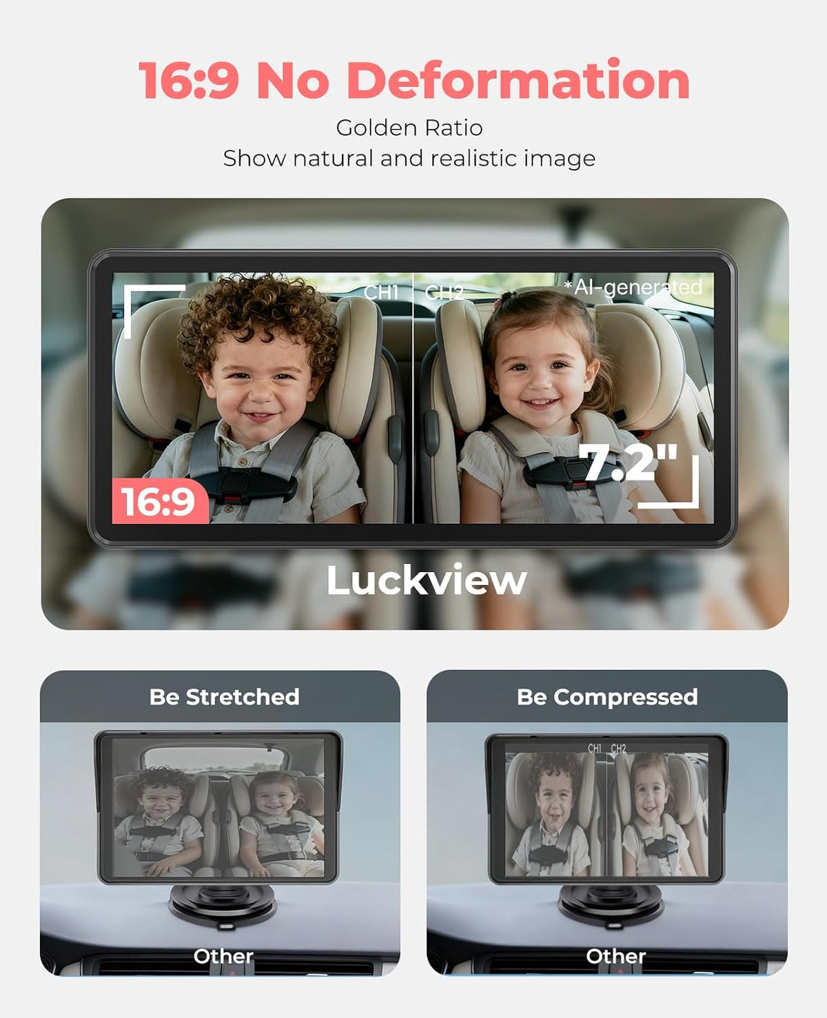 BM5PRO Dual Baby Car Camera, 7.2" 1080P Monitor