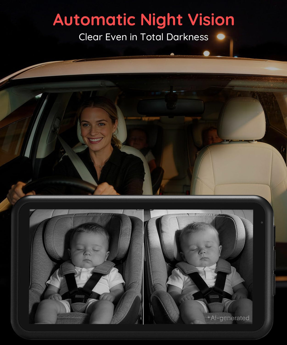 BM5PRO Dual Baby Car Camera, 7.2" 1080P Monitor