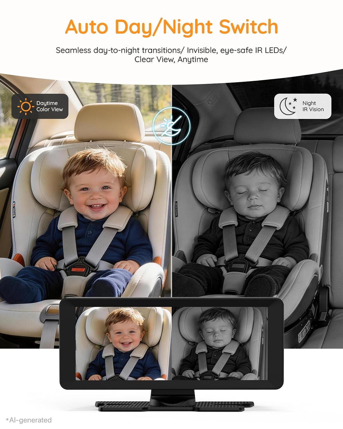 BM5PRO Dual Baby Car Camera, 7.2" 1080P Monitor