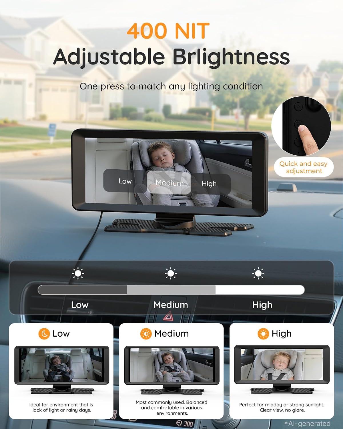BM5PRO Dual Baby Car Camera, 7.2" 1080P Monitor