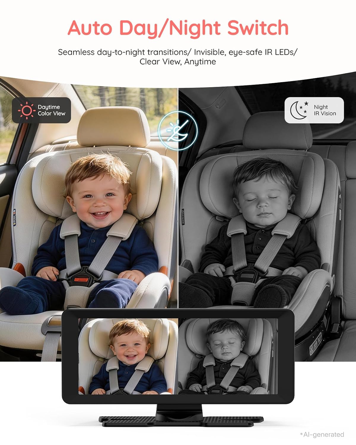 BM5PRO Dual Baby Car Camera, 7.2" 1080P Monitor