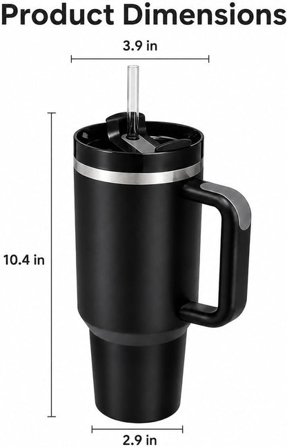 40 oz Tumbler with Handle and Straw, Vacuum Insulated Stainless Steel Travel Mug, Leak-Resistant Flip Lid, Matte Black