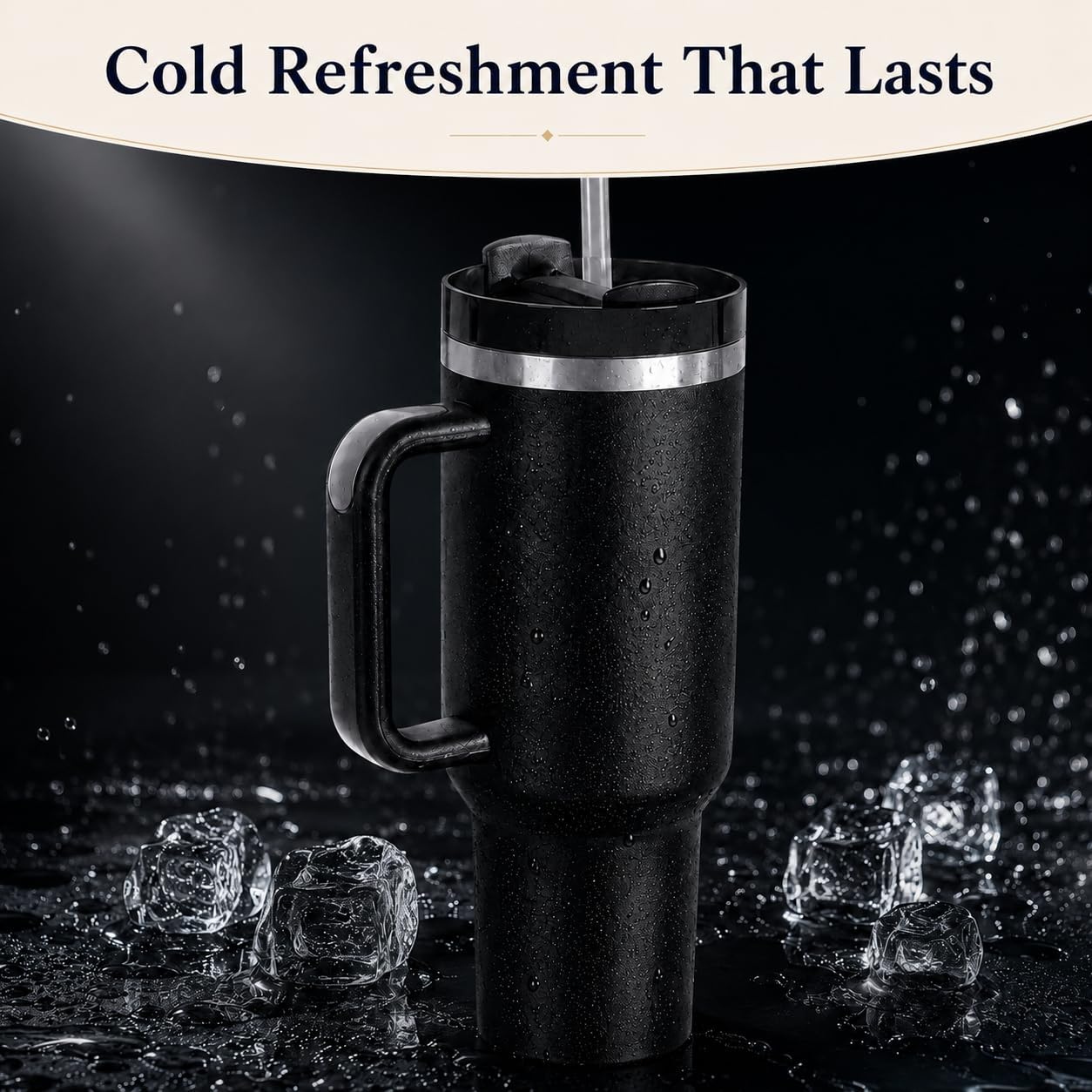 40 oz Tumbler with Handle and Straw, Vacuum Insulated Stainless Steel Travel Mug, Leak-Resistant Flip Lid, Matte Black