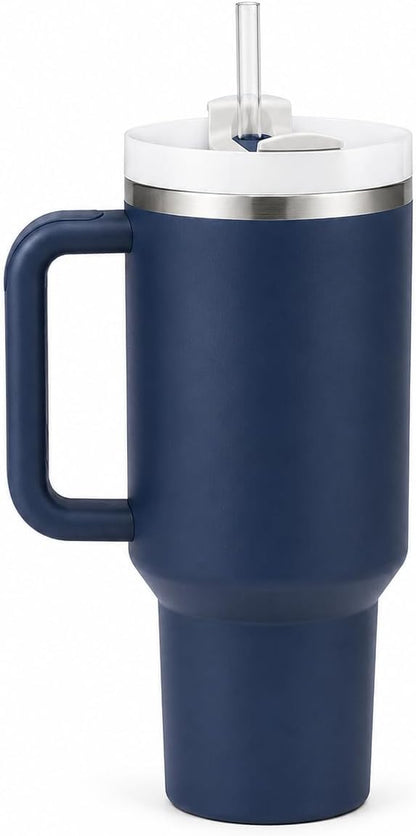 40 oz Tumbler with Handle and Straw, Vacuum Insulated Stainless Steel Travel Mug, Leak-Resistant Flip Lid, Matte Black
