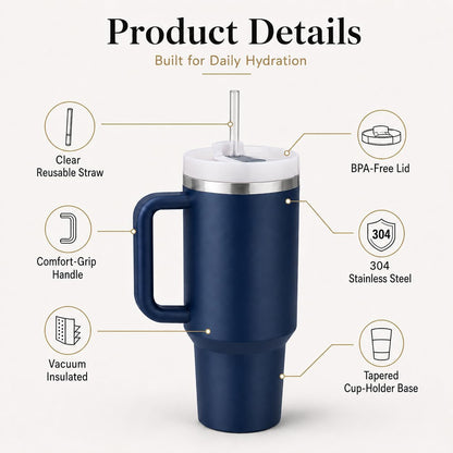 40 oz Tumbler with Handle and Straw, Vacuum Insulated Stainless Steel Travel Mug, Leak-Resistant Flip Lid, Matte Black